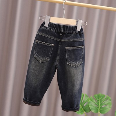 男童裤子加绒婴儿童牛仔裤一体绒2025秋冬季新款小童男孩洋气长裤