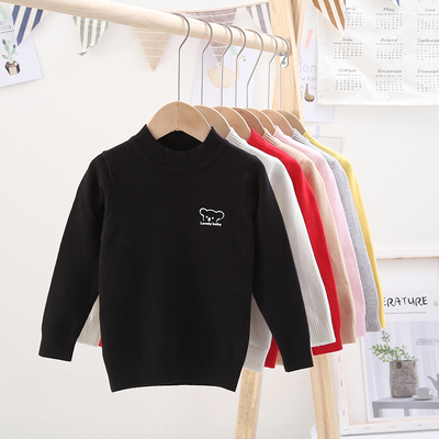 男童新款女童秋冬款加绒加厚白色黑色打底毛线衫套头高领小孩毛衣