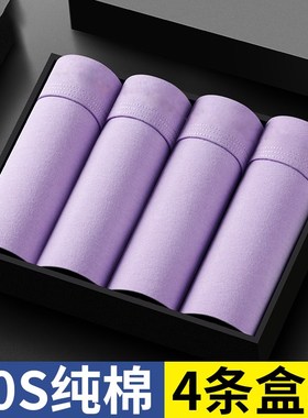 男士紫色内裤纯棉男中腰平角裤透气舒适加大码宽松四角短裤衩