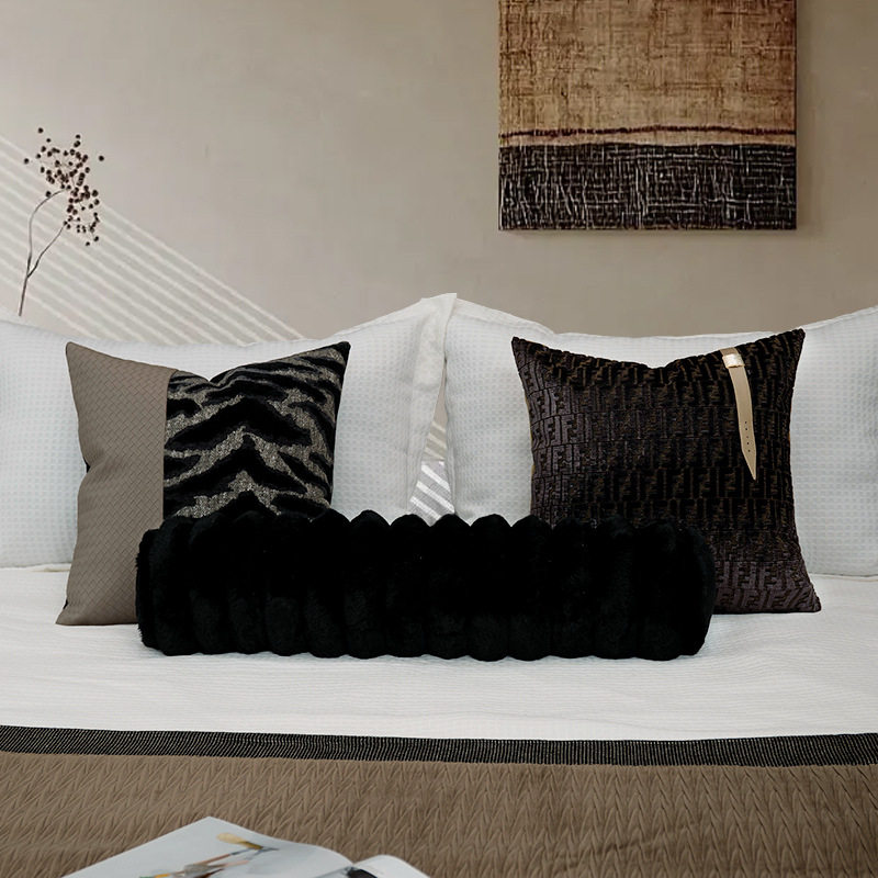 现代简约房地产样板房床头抱枕轻奢民宿酒店沙发客厅靠垫方枕靠包