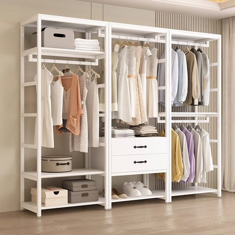 衣柜家用卧室带抽屉开放式步入式衣帽间衣架落地立式简易收纳架子