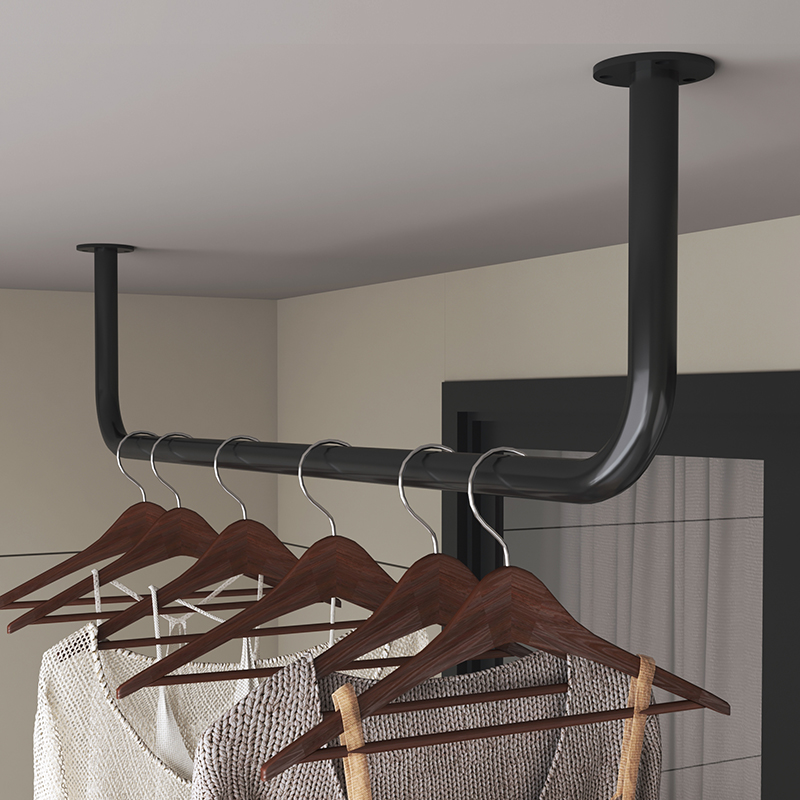 不锈钢加厚晾衣杆阳台固定式打孔顶侧装室内外家用单杆挂晒陈之红