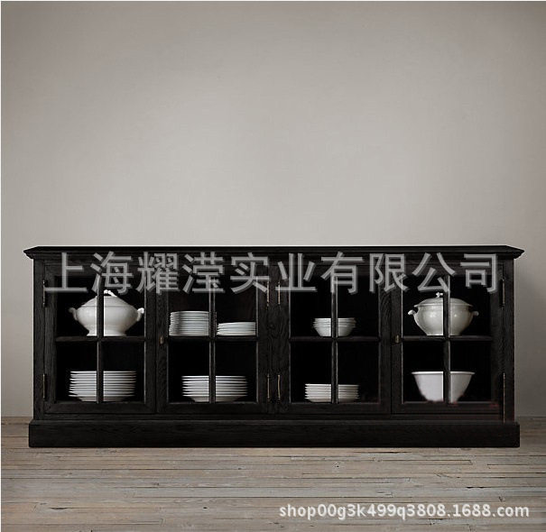 美式复古做旧橡木餐边柜定制