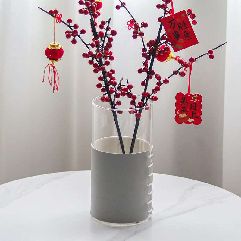 轻奢皮革圆筒玻璃花器摆件简约大口径圆柱水培花瓶家居样板房饰品,电子元器件市场,电线扎带/束线带,淘宝优惠券,粉丝福利购,淘宝优惠卷