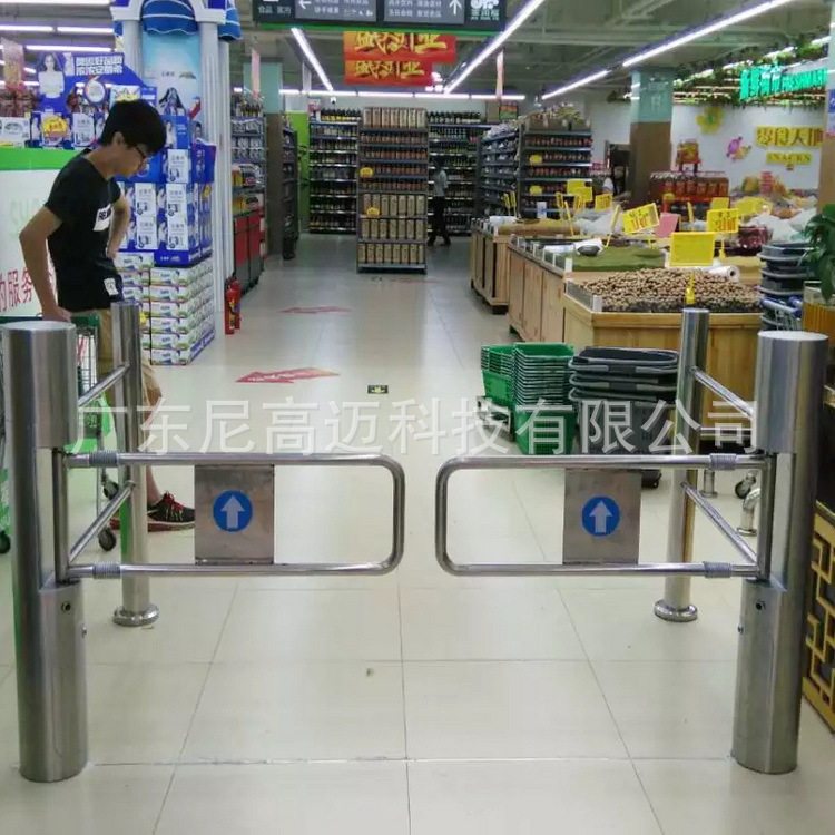 超市进门单向自动感应门非出口不锈钢摆闸门禁行器单边过道双开匝