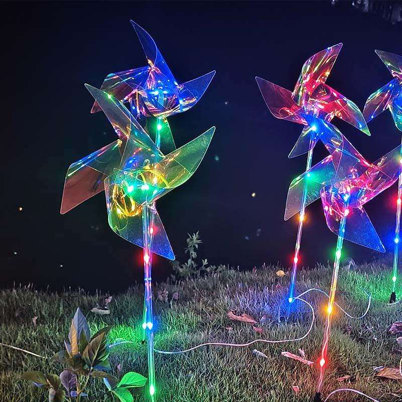 圣诞LED炫彩透明四叶四角风车灯庭院灯装饰幼儿园插地款