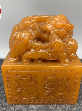 古玩仿古寿山石雕田黄石印章46八仙三狮子玉玺摆件带字客厅装饰