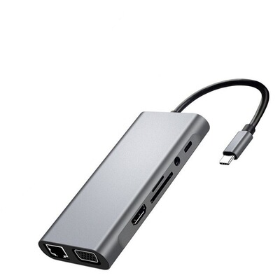 typec转HDMI扩展坞VGA电脑rj45百兆网卡十一合一3.0hub分线器PD口