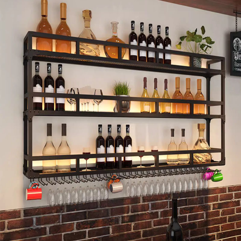 酒吧灯光酒架壁挂吧台酒柜墙上展示架倒挂杯架饭店家用挂墙置物架