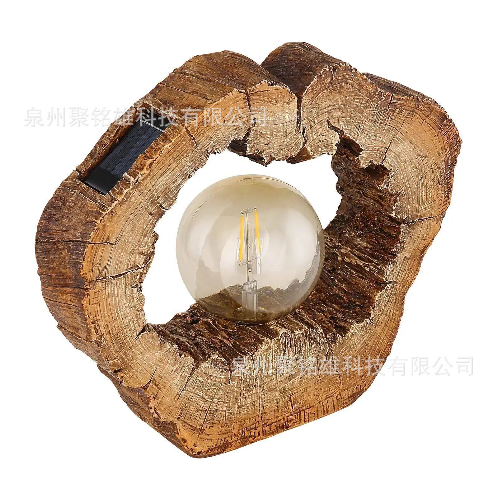 跨境太阳能树脂灯 仿真树木摆件装饰灯 复古钨丝球泡树脂工艺灯具