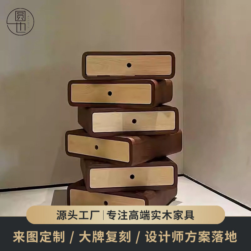 意式复古实木可旋转六斗抽屉柜