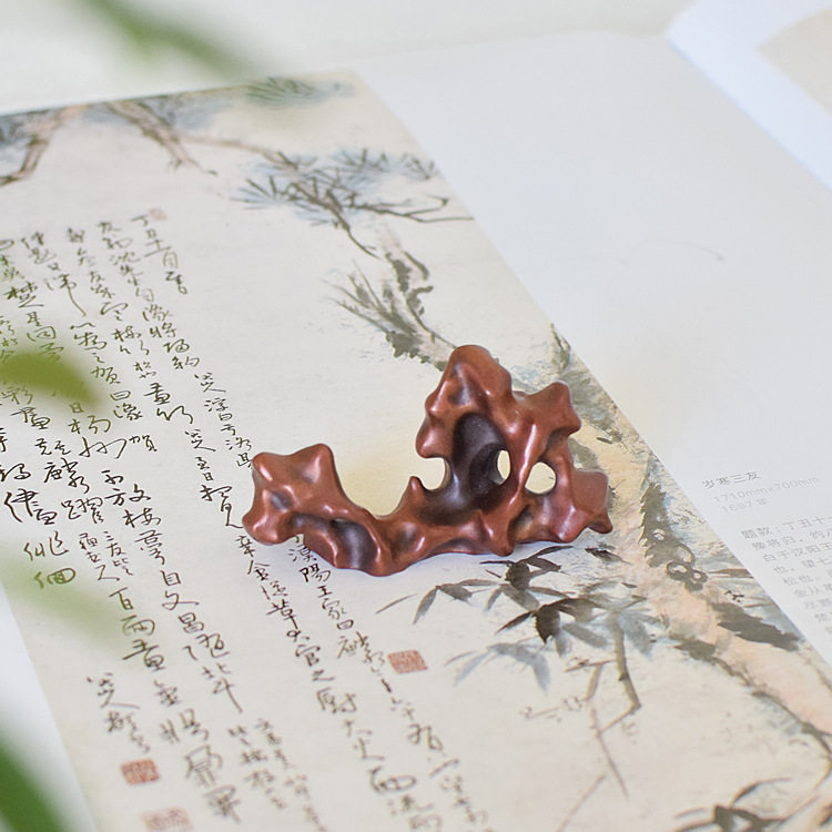 黄铜太湖石铜笔搁毛笔笔架书法国画专用文房四宝摆件文创礼品批发