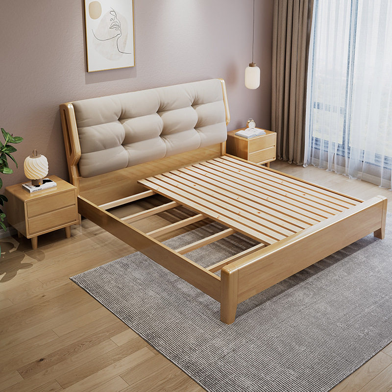 简约北欧实木床1米8主卧双人床带软靠现代次卧儿童床1米5单人床架