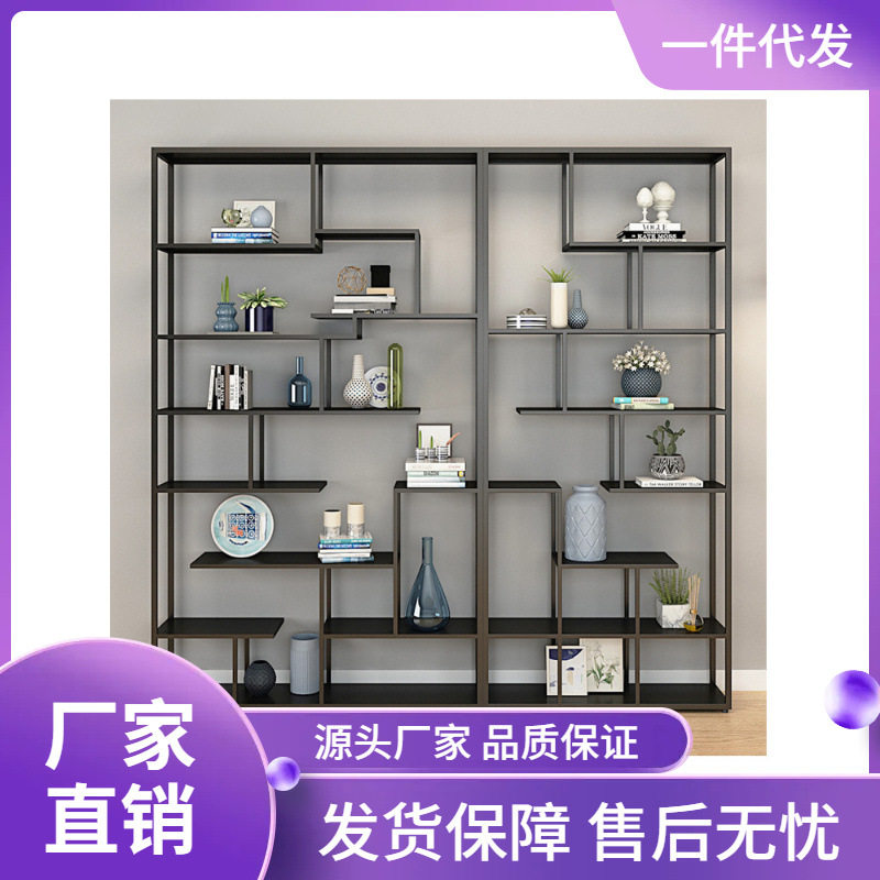 铁艺书架创意艺术隔断落地工业风多层客厅展示架博古办公室置物架