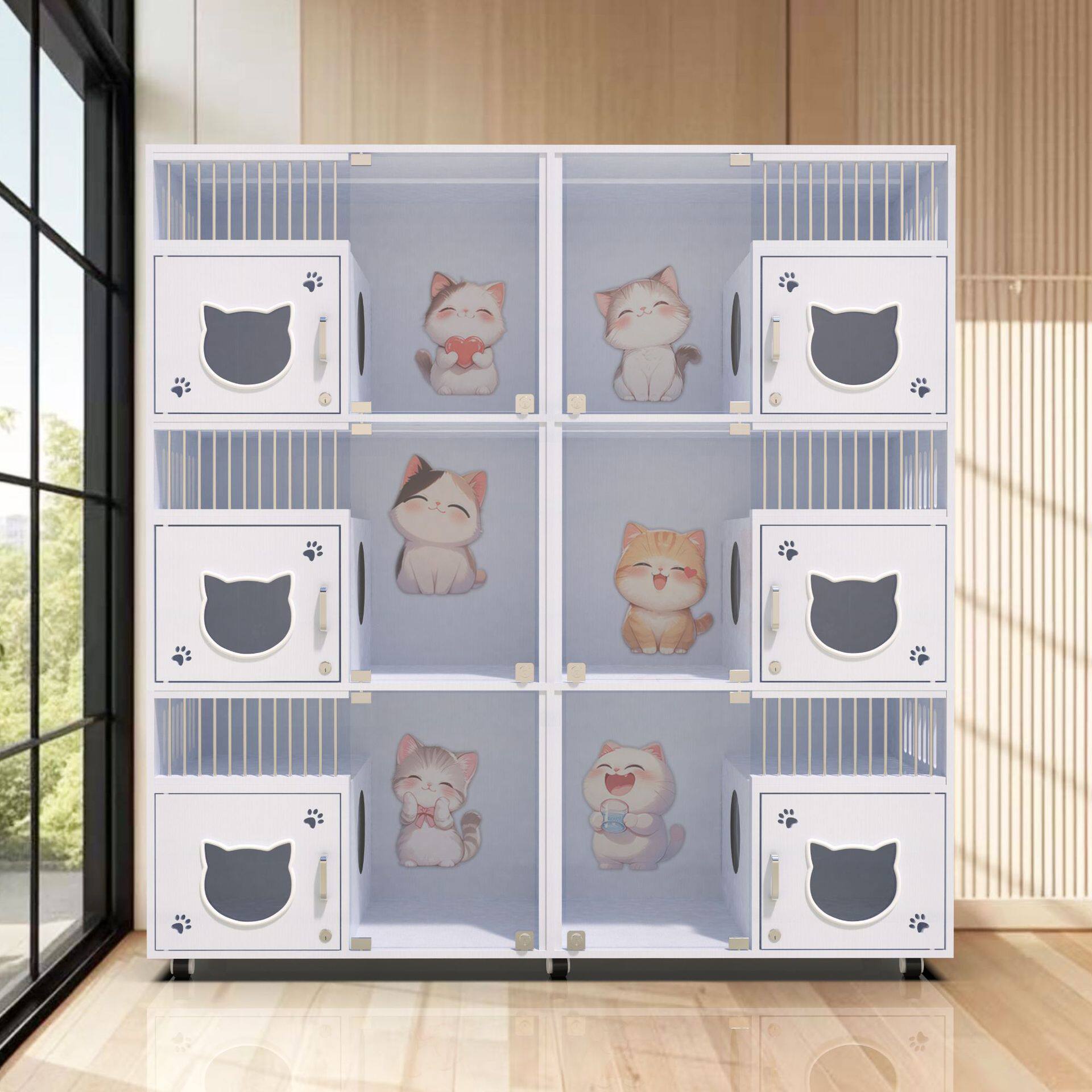 实木猫笼子猫别墅猫柜猫窝宠物店猫屋繁育寄养展示柜猫舍三层跨境