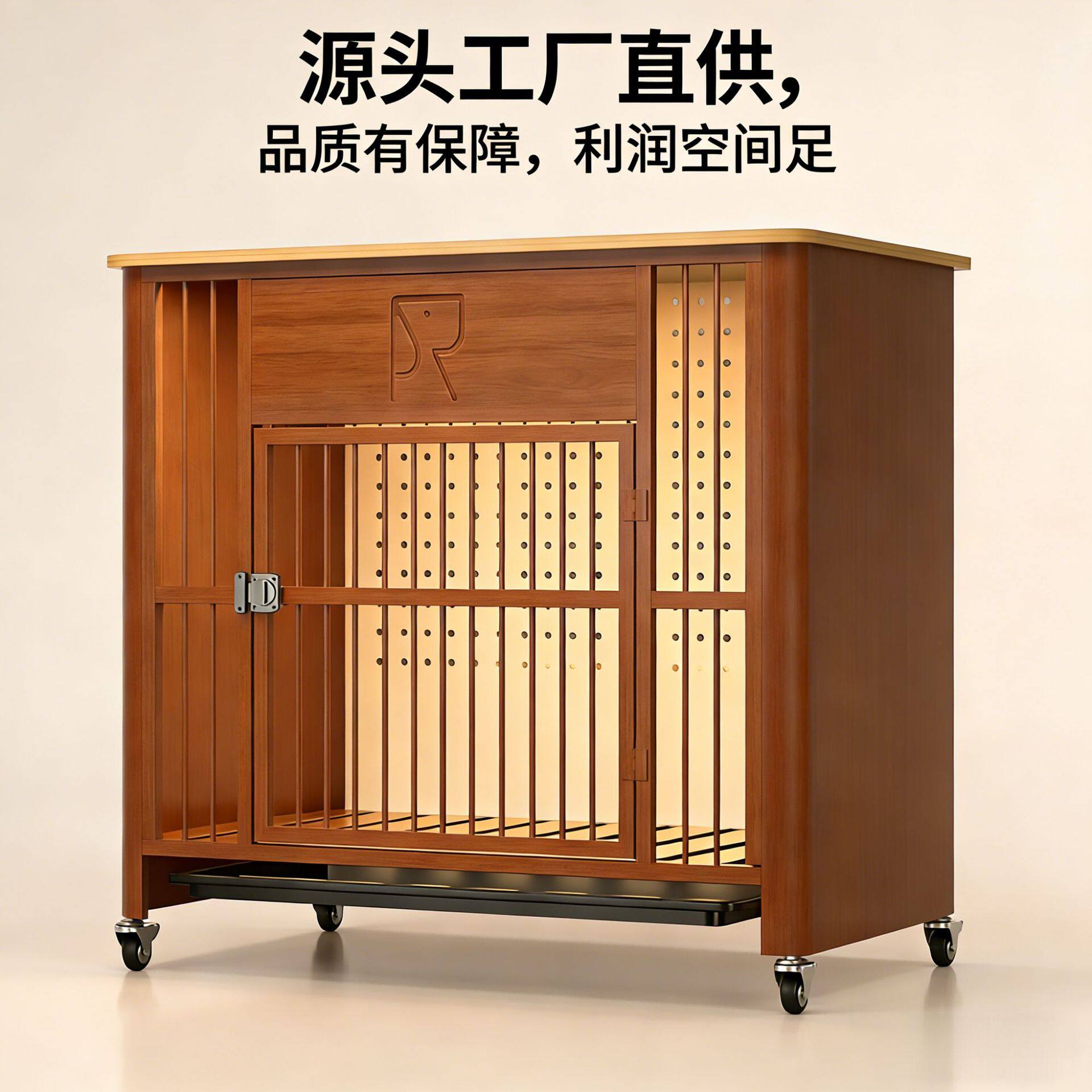 跨境设计源头工厂直供实木狗笼 中大型犬家用宠物围栏 带抽屉接尿