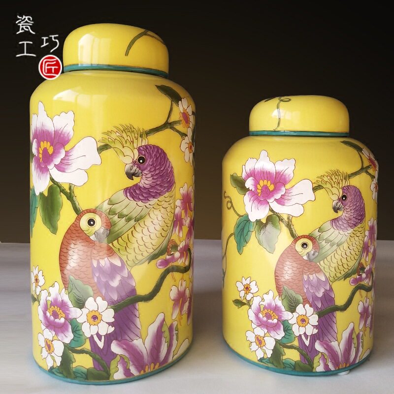 中式中国风陶瓷复古创意花鸟装饰罐家居客厅玄关样板房工艺品摆件