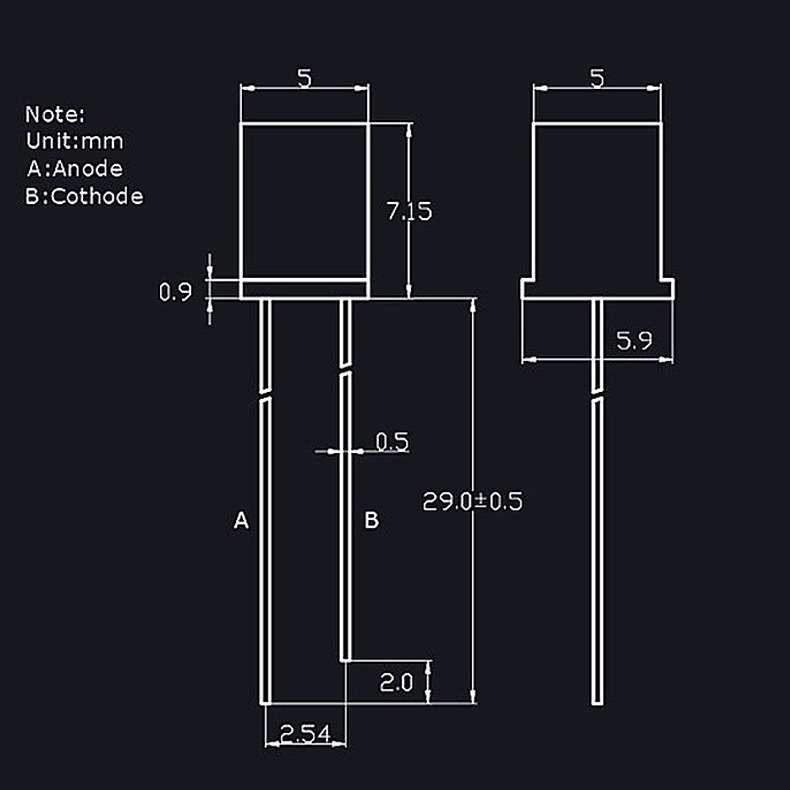 高亮5X5X7方形带色红发红光黄光翠绿普绿色 557直插LED发光二极管