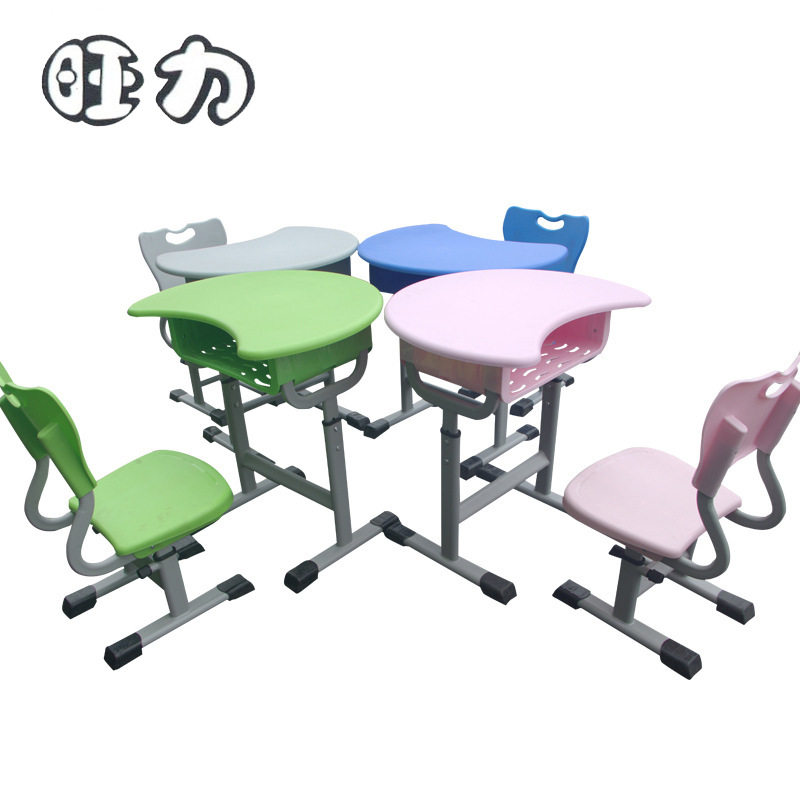 可升降圆弧卡扣学生课桌椅组合
