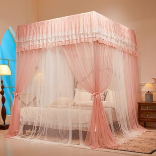 双层纱落地蚊帐带支架1米8床蚊帐家用卧室公主风床幔宫庭方顶蚊帐