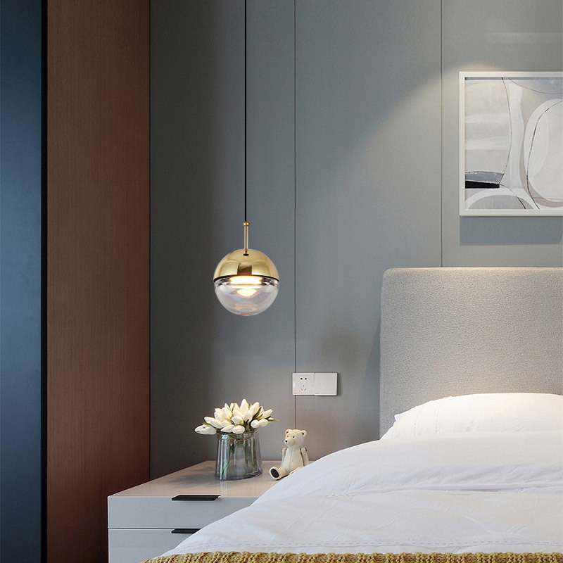 床头小吊灯北欧卧室单头长餐厅吧台创意半圆玻璃球简约后现代吊灯
