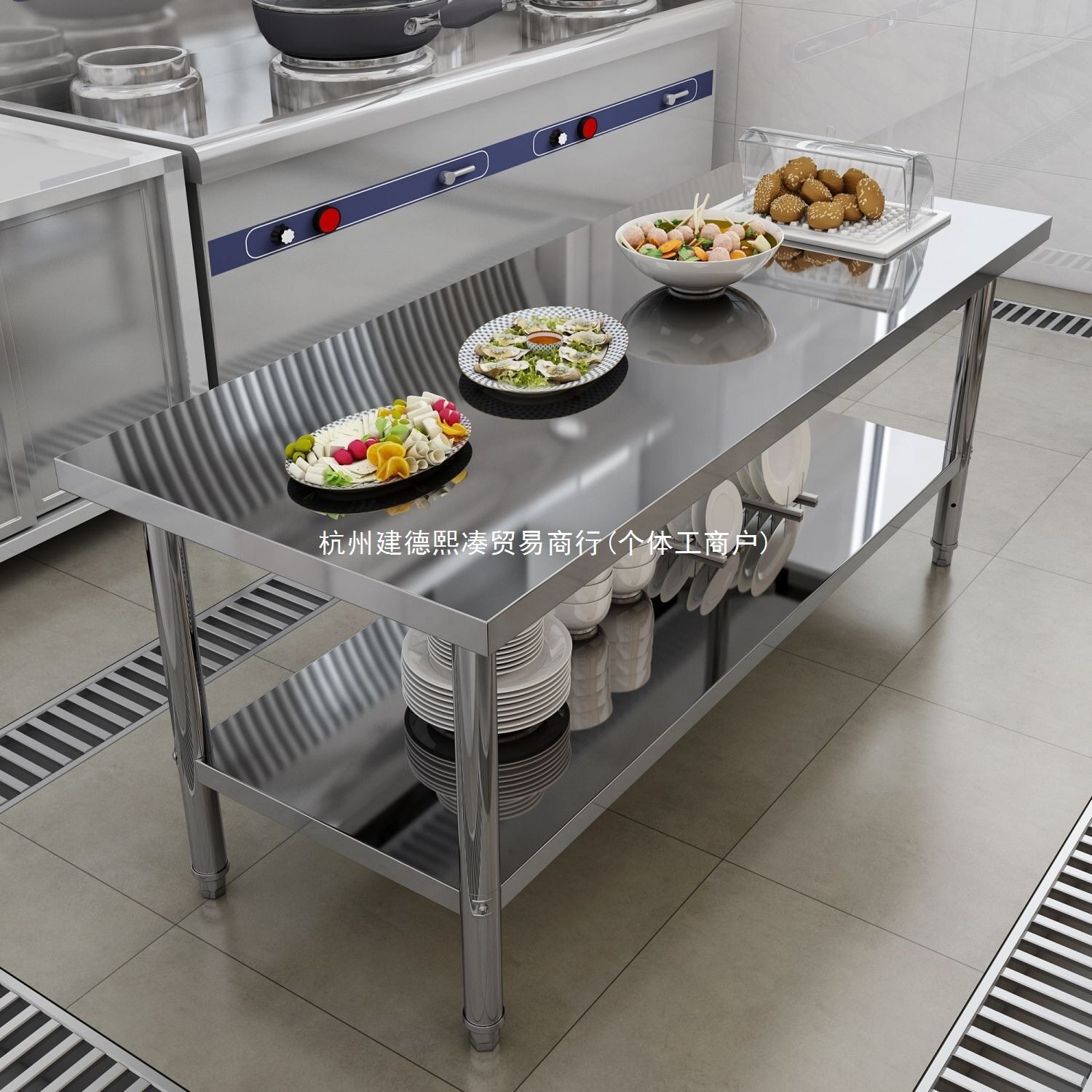 厨房操作台灶台架打荷台饭店切菜桌子包装台单层不锈钢工作台有泉