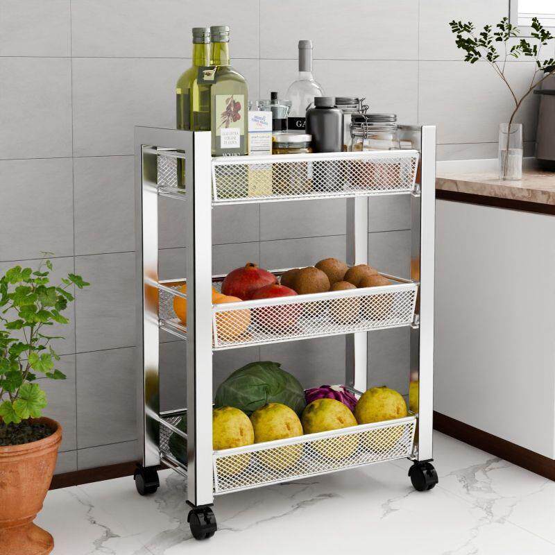 304不锈钢厨房置物架落地多层家用浴室小推车蔬菜便携式中式