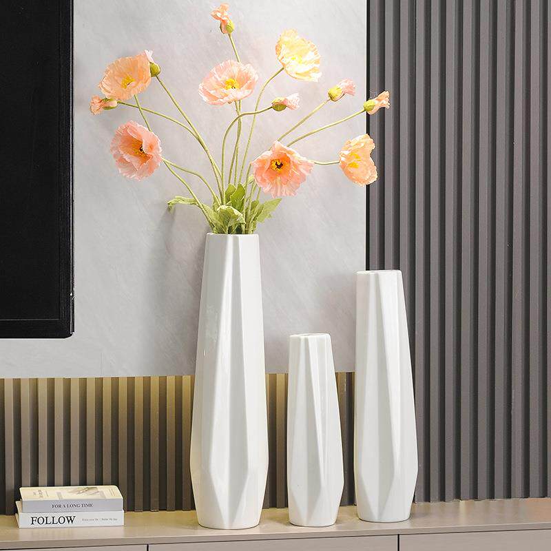 白色落地花瓶现代北欧陶瓷装饰可装水客厅大花瓶干花现代摆件