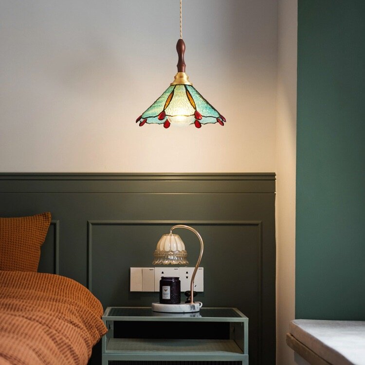 美式复古咖啡厅服装店吊灯全铜法式轻奢卧室床头餐厅彩色玻璃吊灯