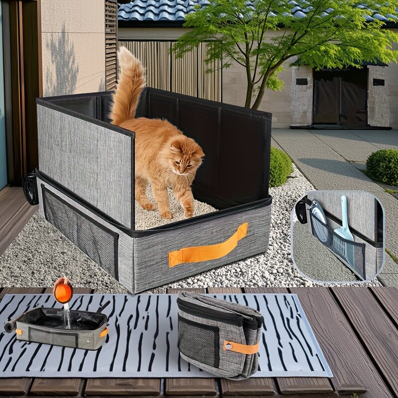 猫咪外出旅行猫砂盒便携防水可折叠猫砂盆布艺猫砂箱猫用品收纳包