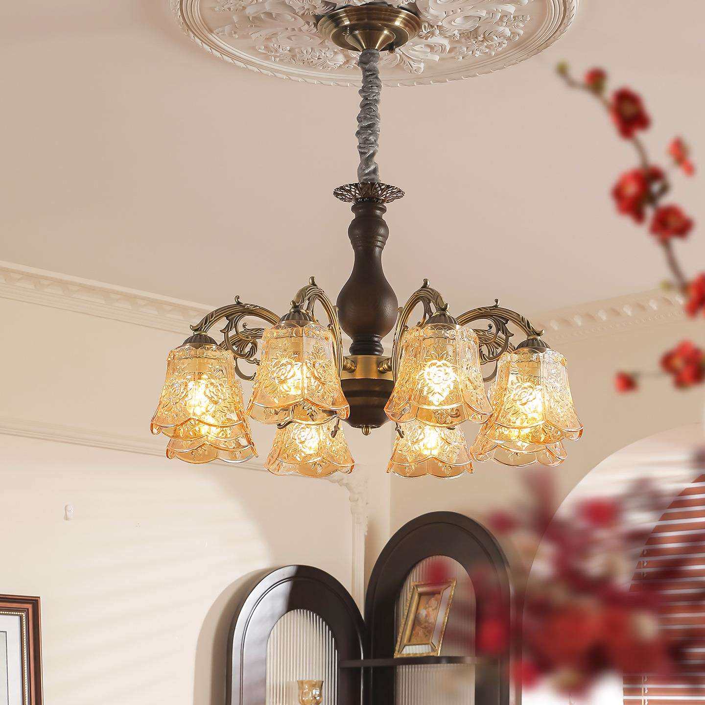 美式复古吊灯客厅灯实木高级感大厅主灯卧室法式中古风灯具2026款