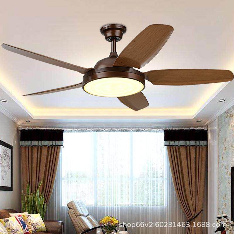 北欧风扇灯家用简约餐厅客厅卧室低楼层吸顶电扇带灯复古木叶吊扇