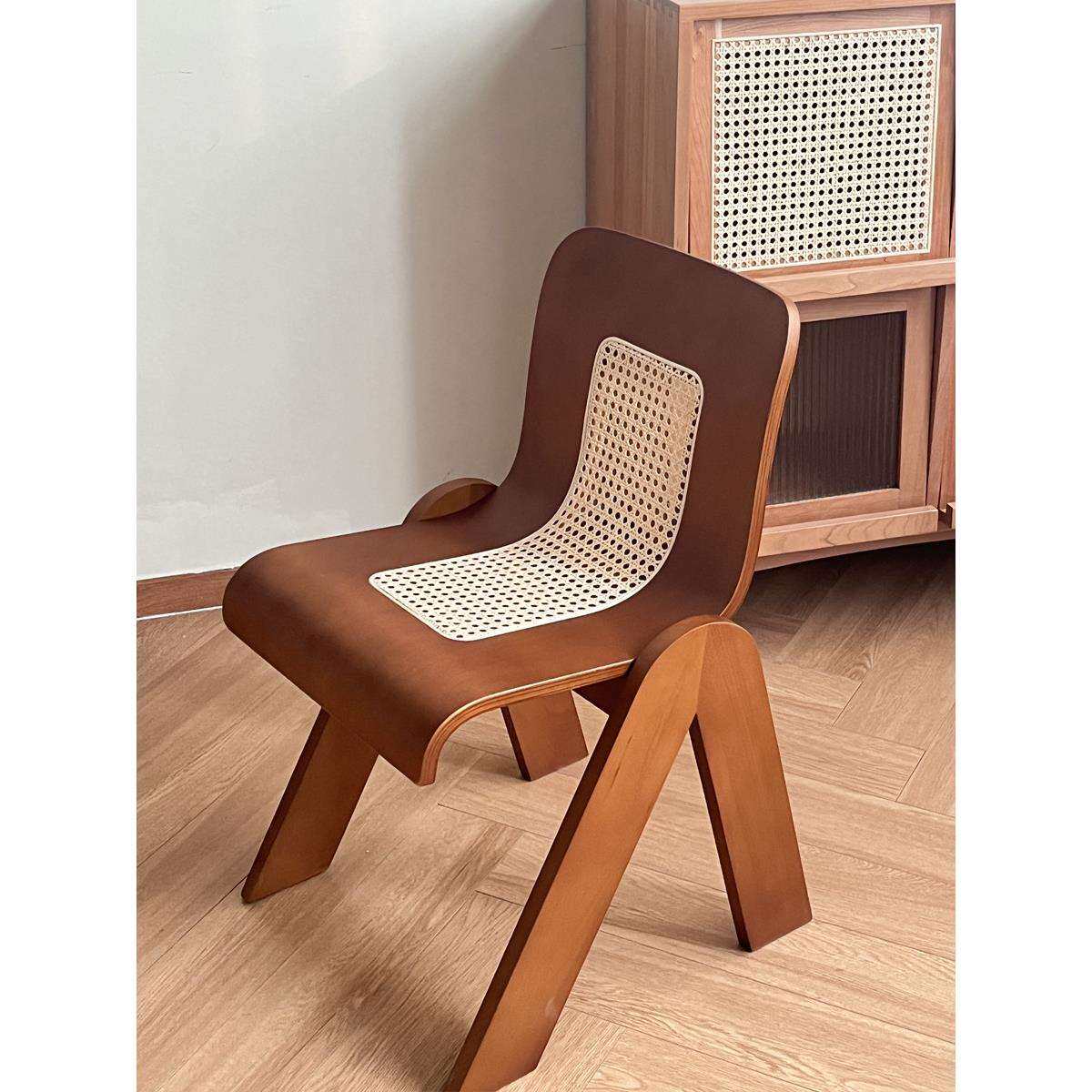 中古C法式轻奢复古藤编小户型家用藤椅实木靠背餐椅办公卧室椅子