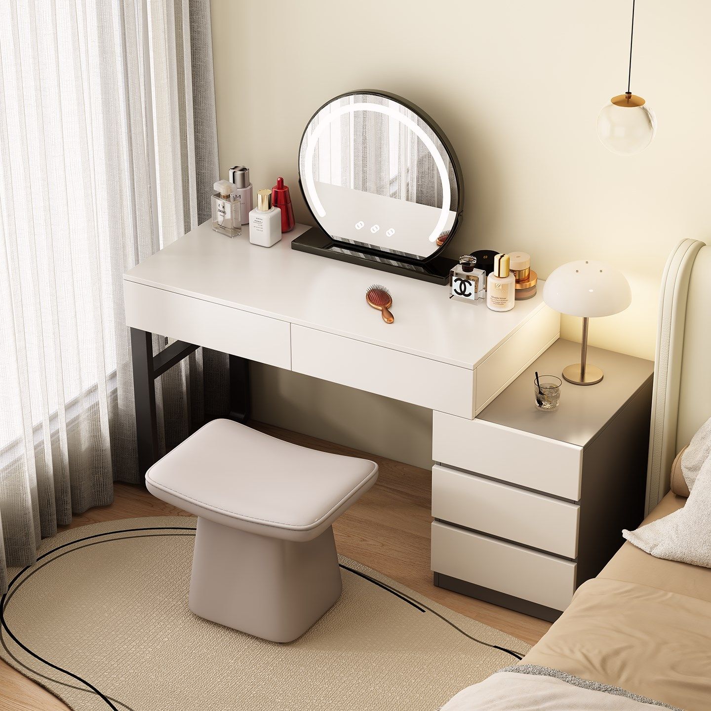 梳妆台主卧室简约现代化妆桌收纳一体柜式桌子椅子2025新款小户型
