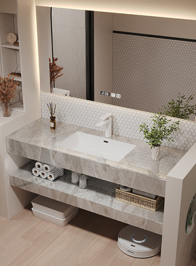 BTV4新款双层岩板无缝陶瓷盆可丽耐一体盆洗脸洗漱台浴室柜组合