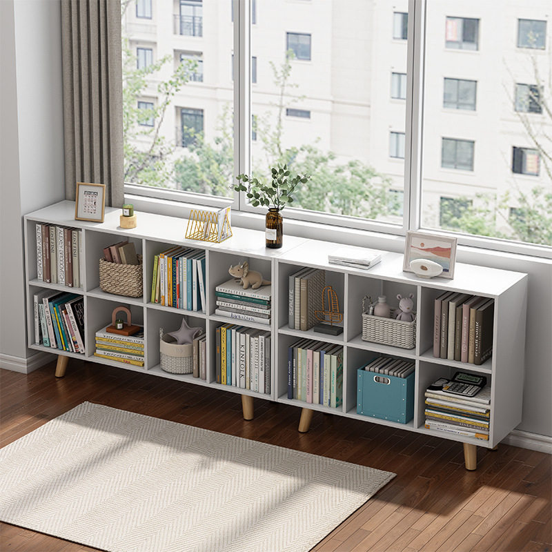 矮书架落地书柜家用客厅窄置物架卧室实木腿柜子储物柜简易格新品