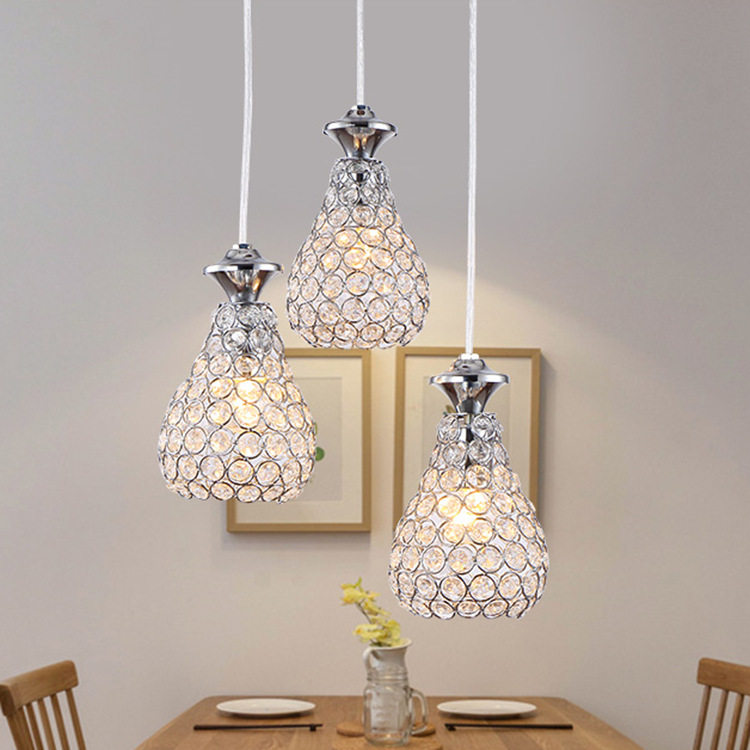 餐厅吊灯三头现代简约餐厅灯led餐吊灯饭厅个性创意吧台水晶吊灯