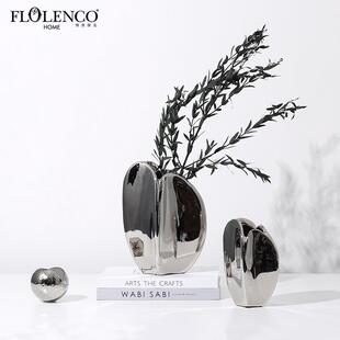 现代简约电镀陶瓷四叶草花瓶样板房客厅餐桌茶几家居装饰小花器摆