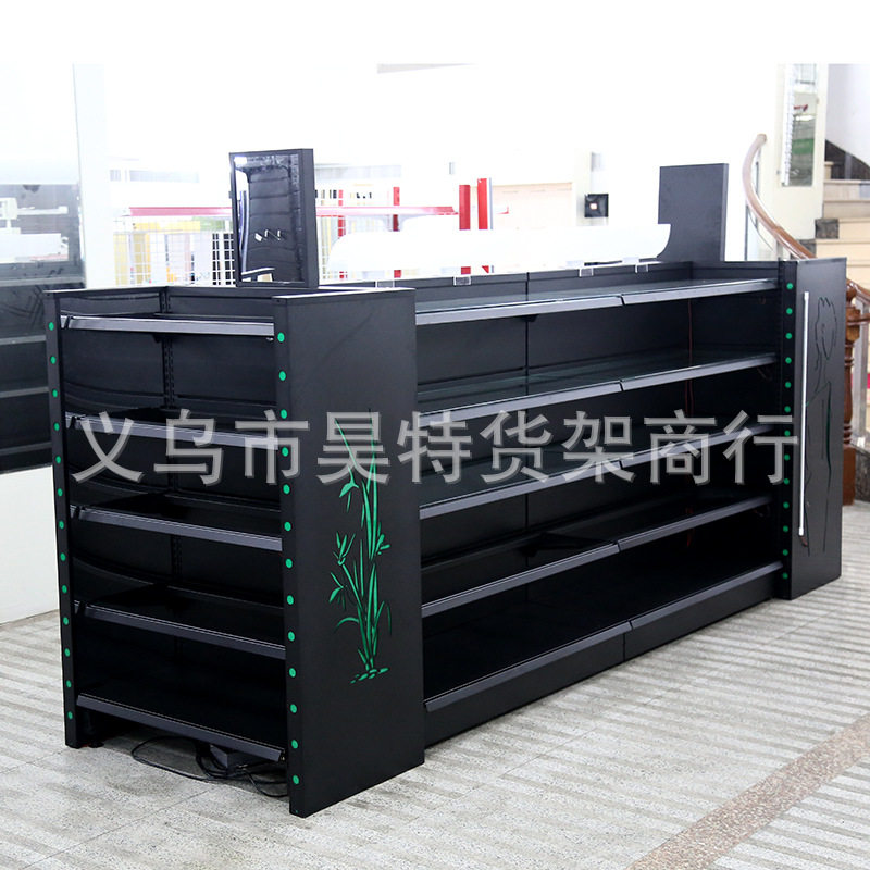 昊特尔厂家 黑色双面五层玻璃带灯条超市货架洗化展示架