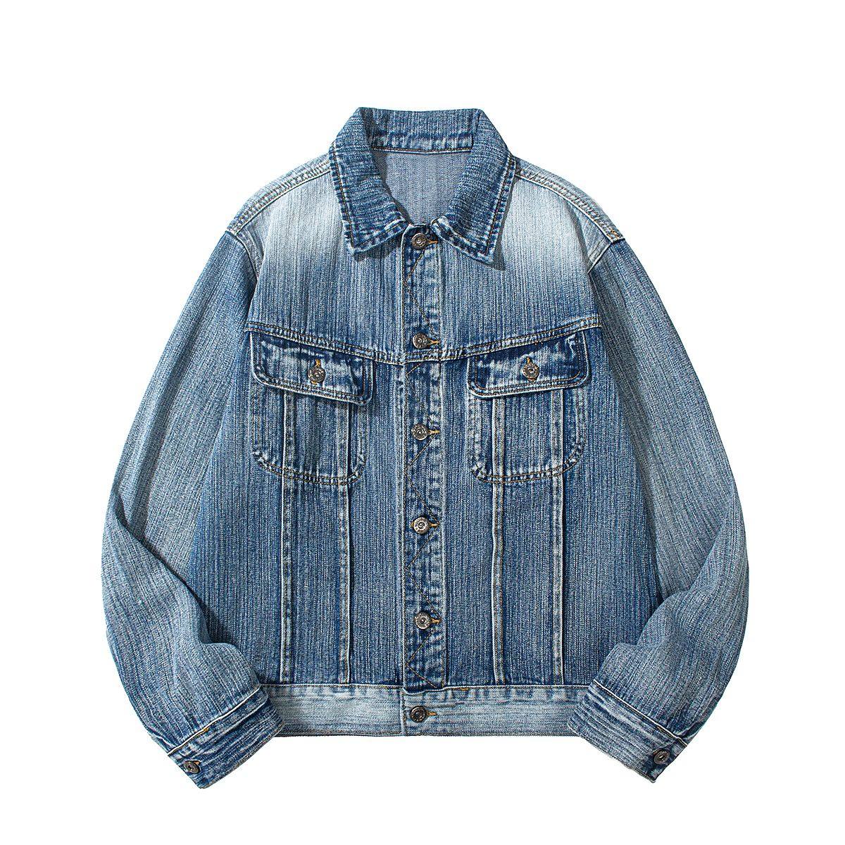 巴黎潮牌复古竹节纹工装牛仔外套做旧夹克男宽松翻领长袖外套潮流,男装,牛仔外套,淘宝优惠券,粉丝福利购,淘宝优惠卷