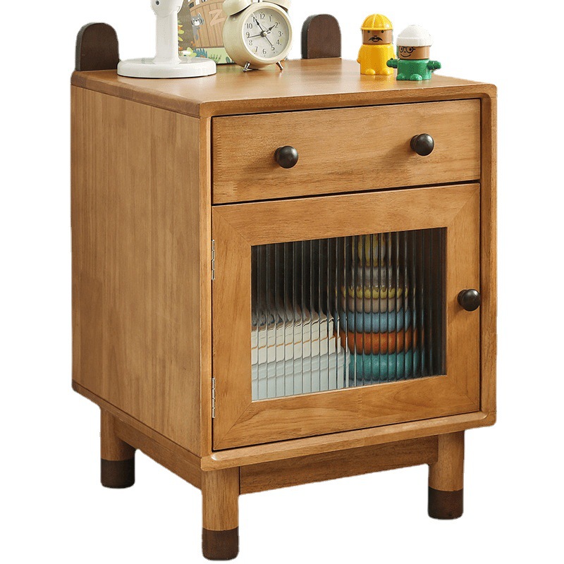 儿童床头柜家用全实木小柜子小户型可爱风迷你床边窄柜带抽储物柜