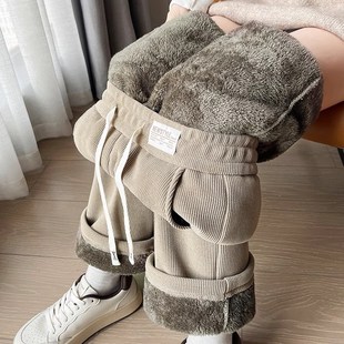 女童加绒加厚新款裤子2024冬季一体羊羔绒儿童装一条过冬直筒卫裤