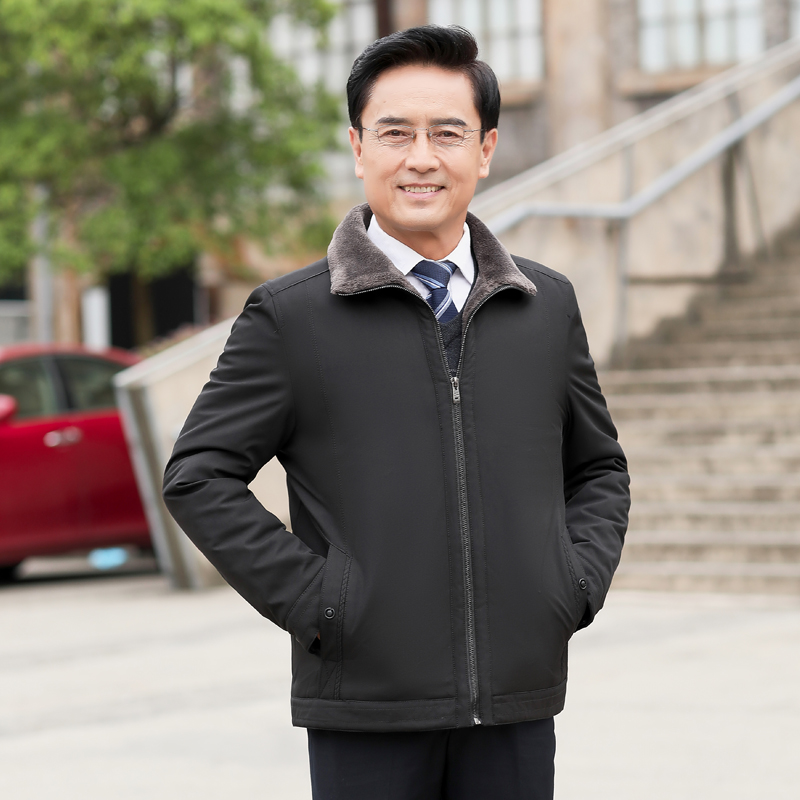 爸爸冬装外套加绒加厚款秋冬季爷爷夹克40中老年人50岁60中年男装