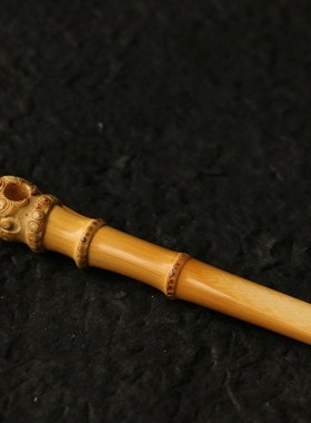 精品纯手工精磨天然满钉实心竹小烟嘴竹根雕一体小过滤咬嘴竹烟斗