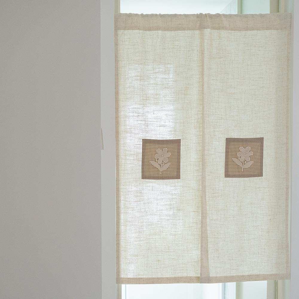 HE式ALY日亚麻分片G卧子室门帘格口袋小花免打孔隔断透光424不透