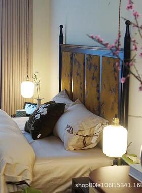 板实木简美法式柱子高背包复46571古软艺香云纱双人床酒店布样房