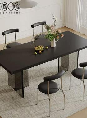现亚克力约岩板餐纯黑轻奢网红款小户型下挂代简长方桌形WLB悬浮