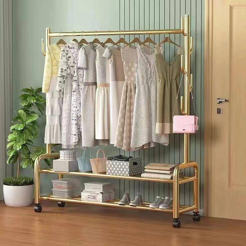 加粗衣帽架室内加PGO厚可移动带轮子衣架阳晾晒衣服架衣架地台立