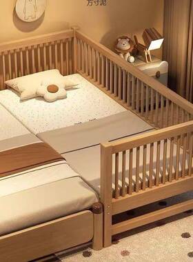 实木婴儿儿拼接床胡木童床婴儿床加带宽拼接大床儿童85095桃边床