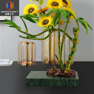 新中式福禄富荷贵竹玄关酒柜装饰品LRF陶瓷花檀香木吊创炉意底座